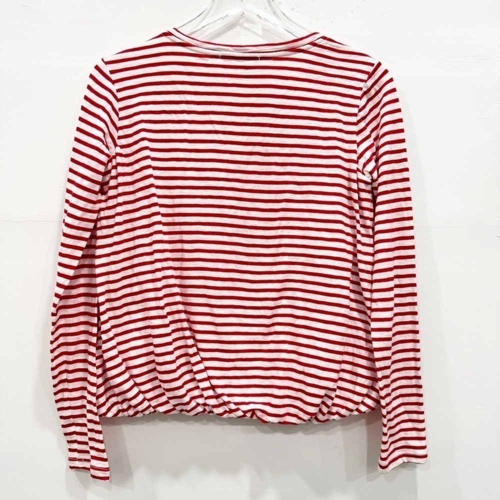 Stateside Red White Stripe Long Sleeve Bubble Hem Top Small - Picture 2 of 6